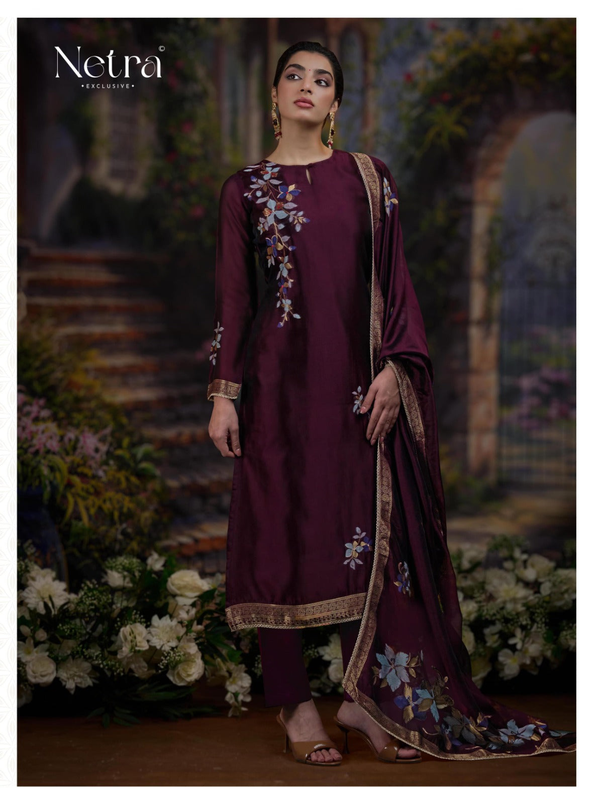 Siya Netra Silk Jacquard Pant Style Suits Exporter India