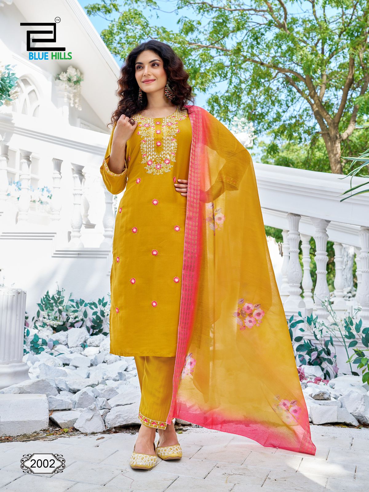 Skyline Vol 20 Blue Hills Chinon Silk Readymade Pant Style Suits Wholesale Rate