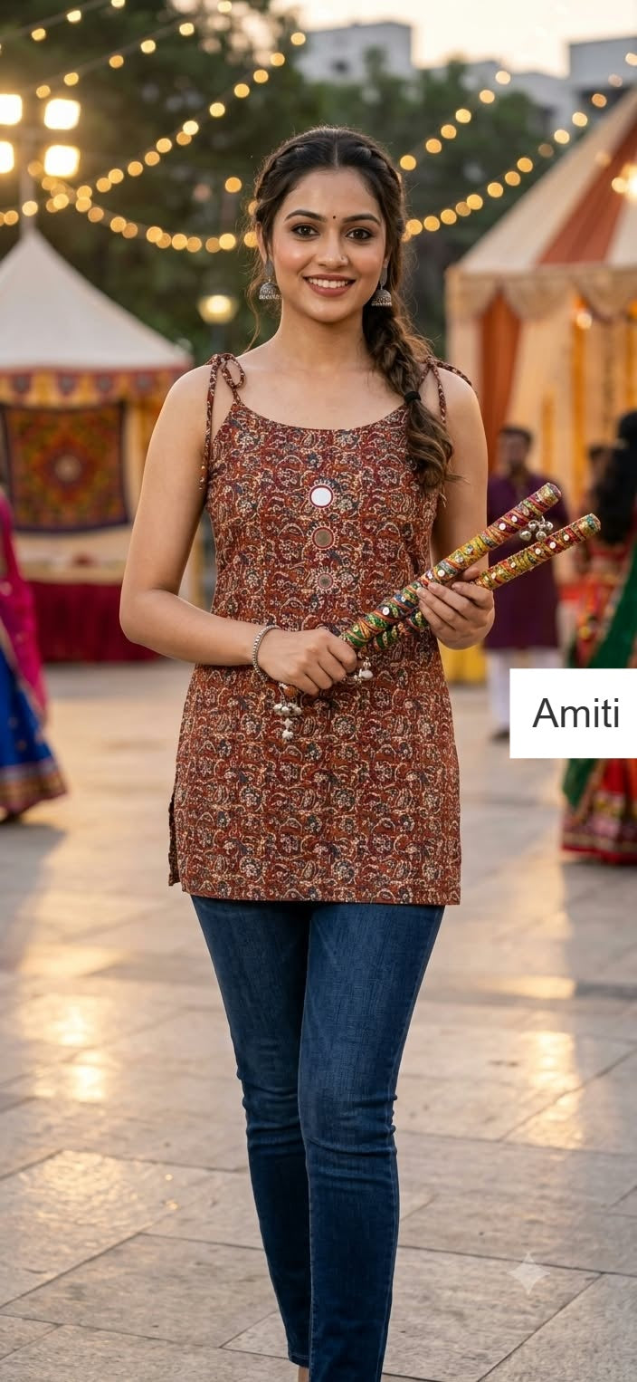 Sleeveless 0910 Amiti Cotton Short Kurtis Exporter
