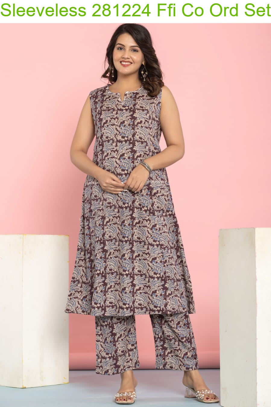 Sleeveless 281224 Ffi Cotton Co Ord Set Wholesale Price