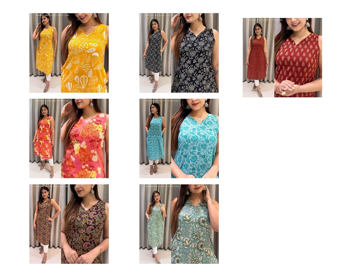 Sleeveless Paan Neck Mfs Cotton Cambric Kurti With Pocket Wholesale Price