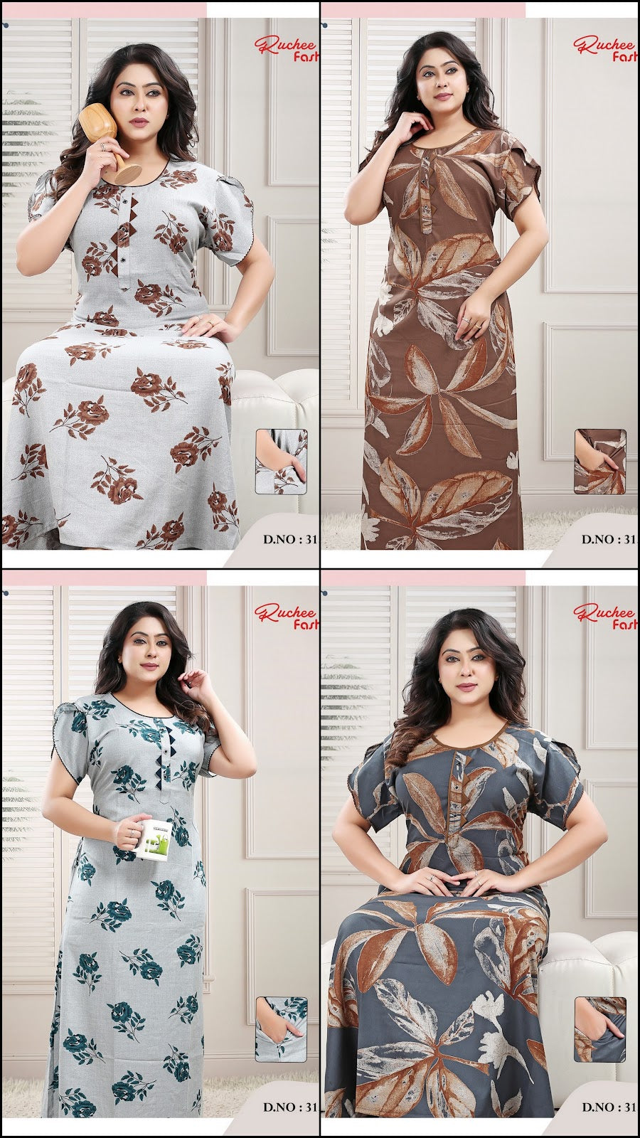 Sleeves Design 0203 Ruchee Fashion Alpine Night Gowns Wholesale