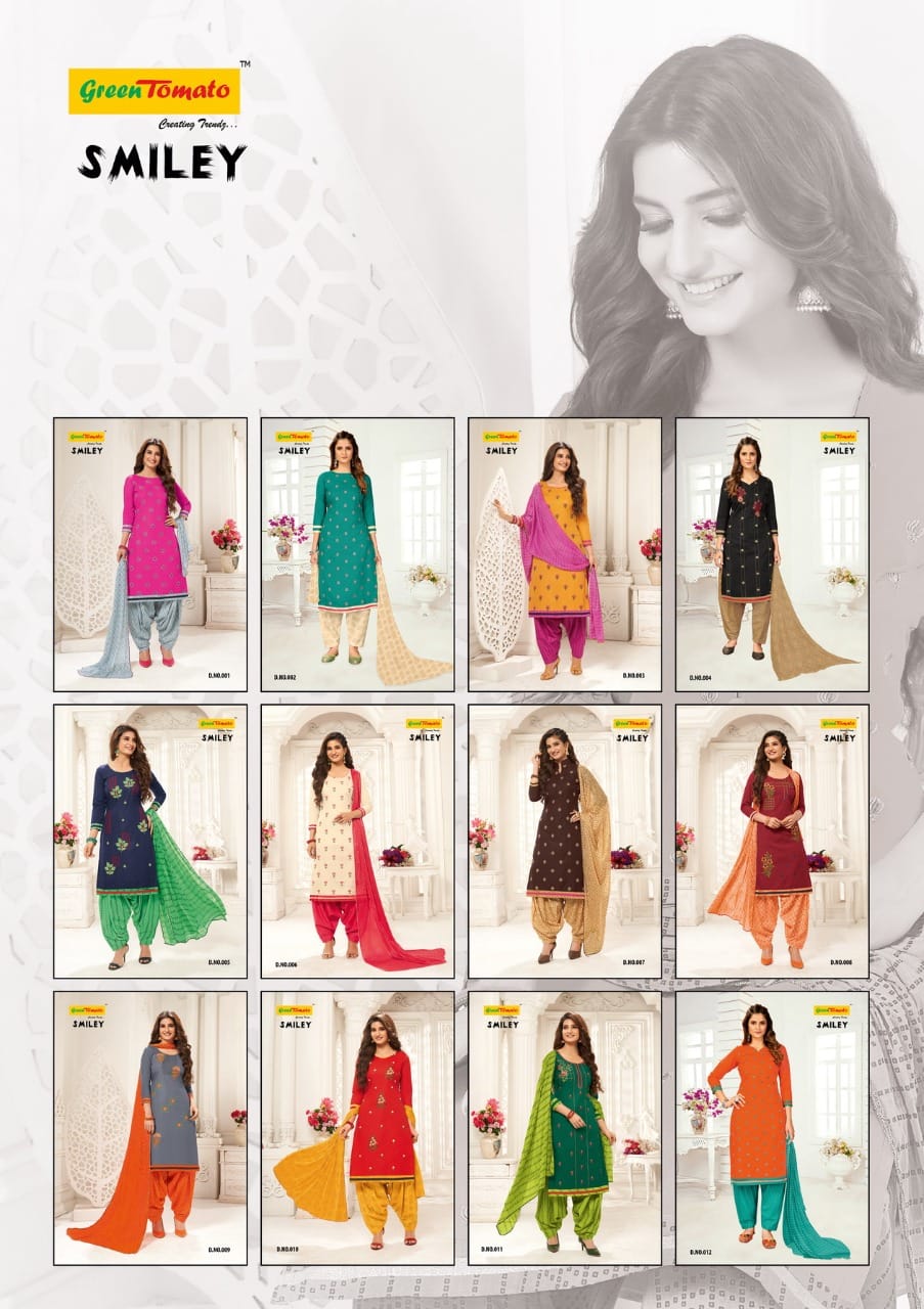 Smiley Green Tomato Semi Cotton Readymade Salwar Suits Wholesale Price