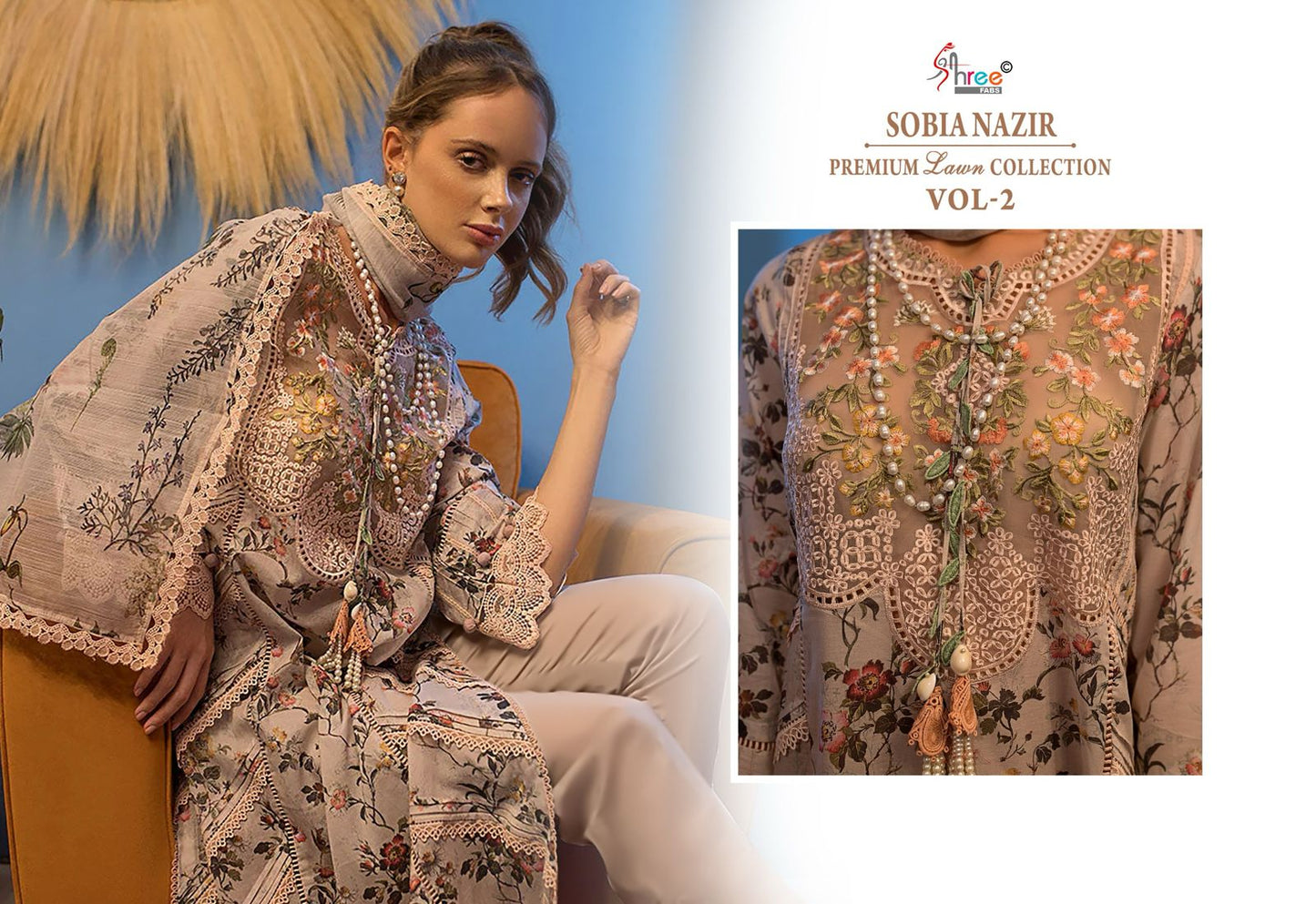 Sobia Nazir Vol 2 Premium Lawn Collection Shree Fabs Cotton Pakistani Patch Work Suits Wholesale