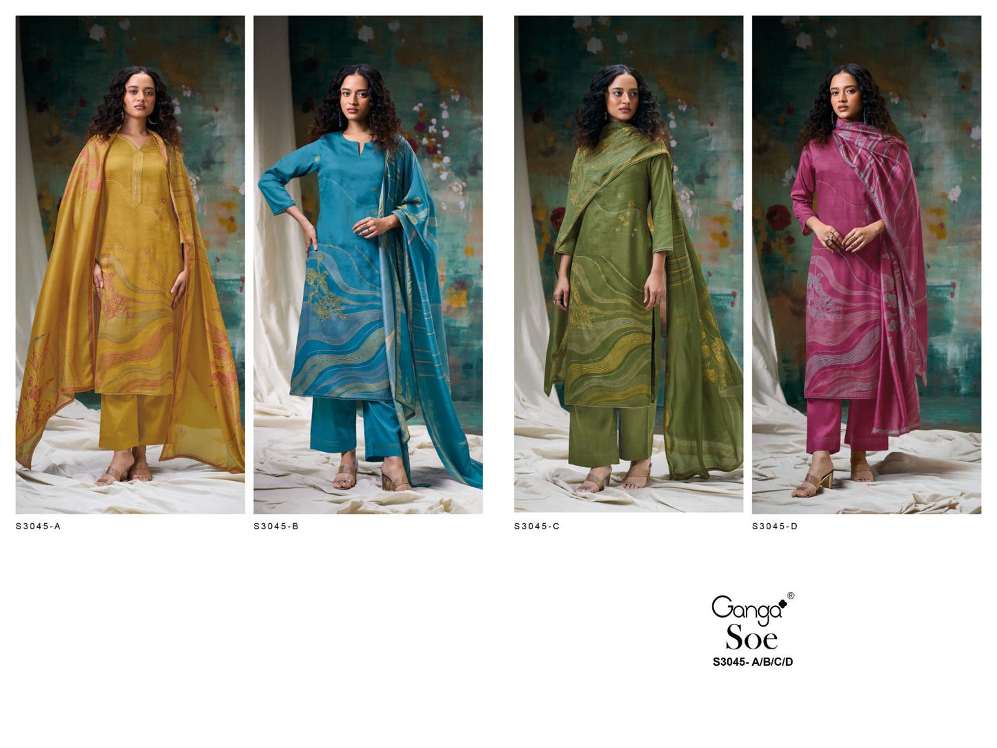 Soe S3045 Ganga Cotton Satin Plazzo Style Suits Exporter India