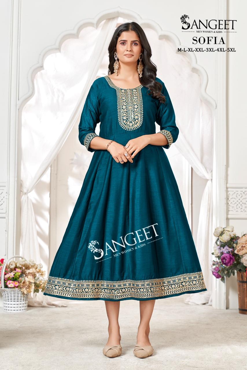 Sofia Sangeet Vichitra Silk Anarkali Kurtis Manufacturer Gujarat