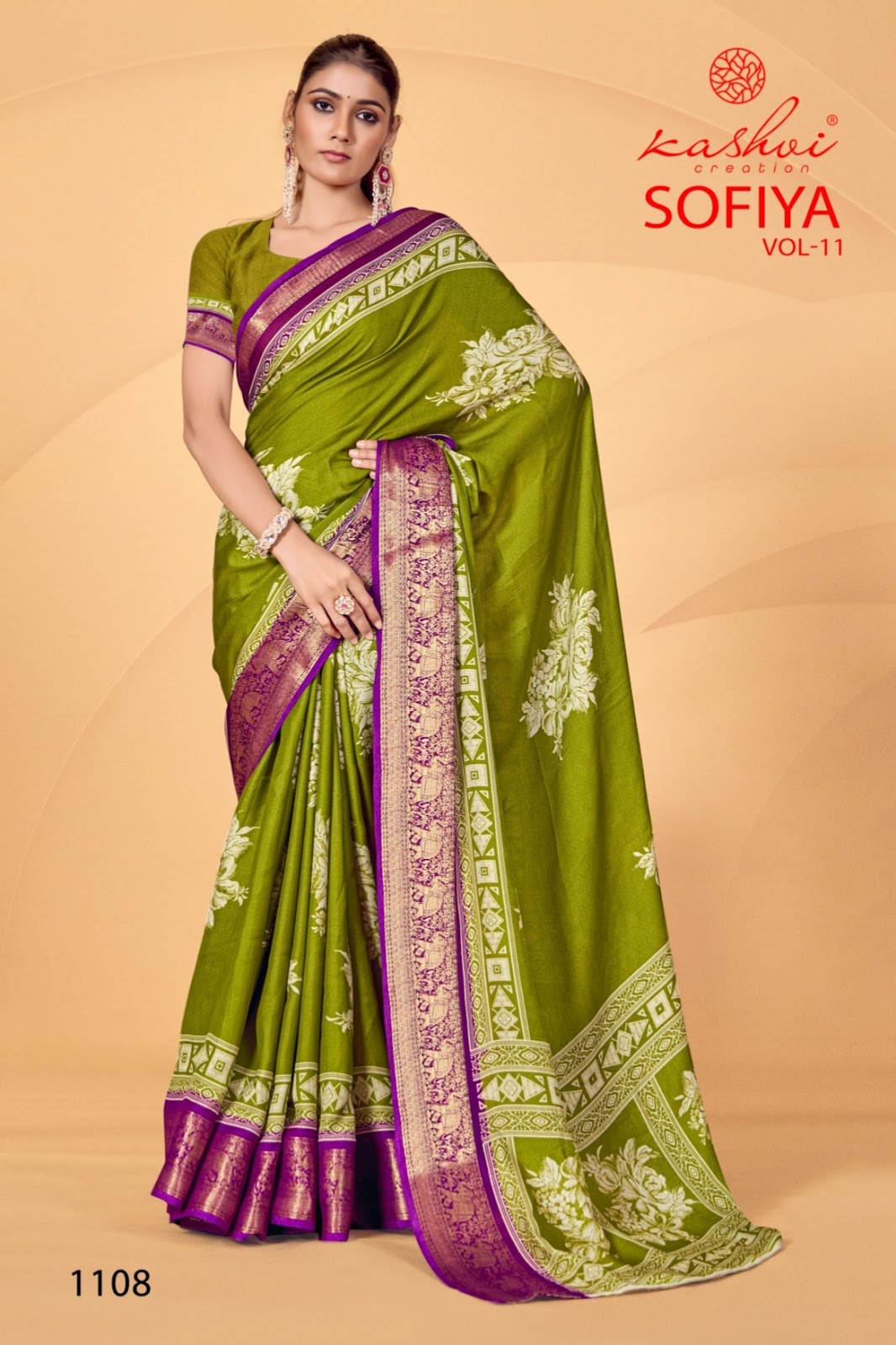 Sofiya Vol 11 Kashvi Creation Dull Moss Sarees Exporter