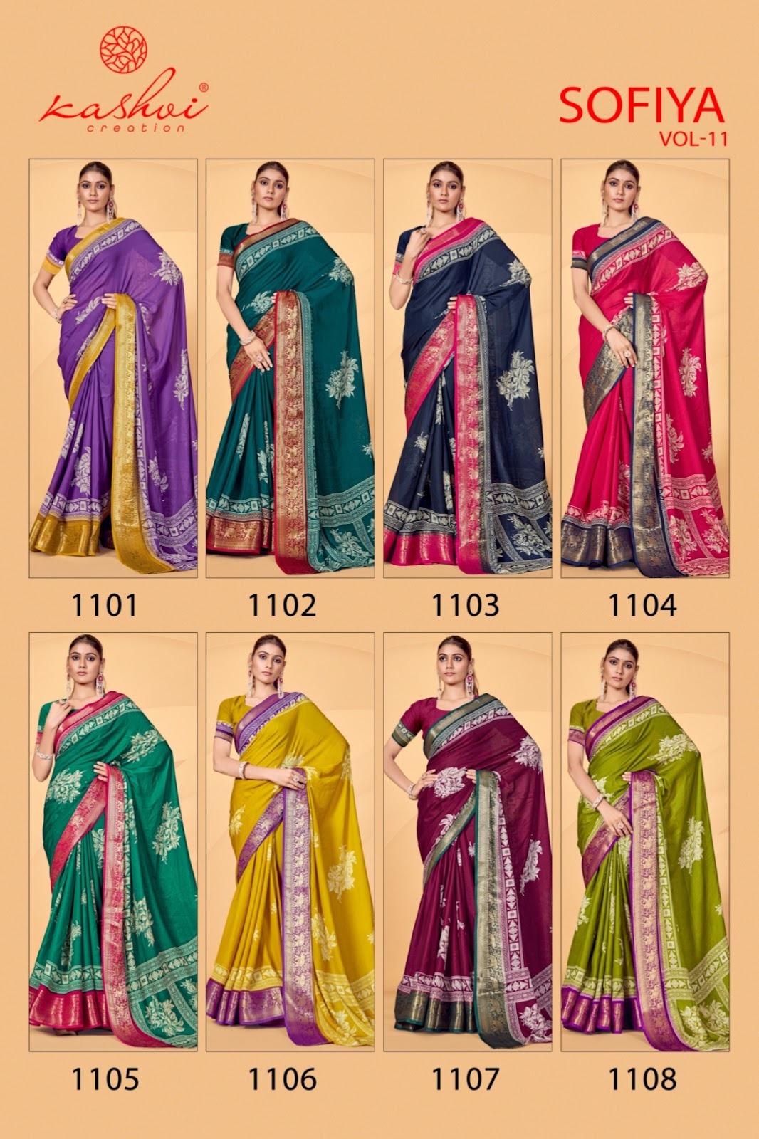 Sofiya Vol 11 Kashvi Creation Dull Moss Sarees Exporter