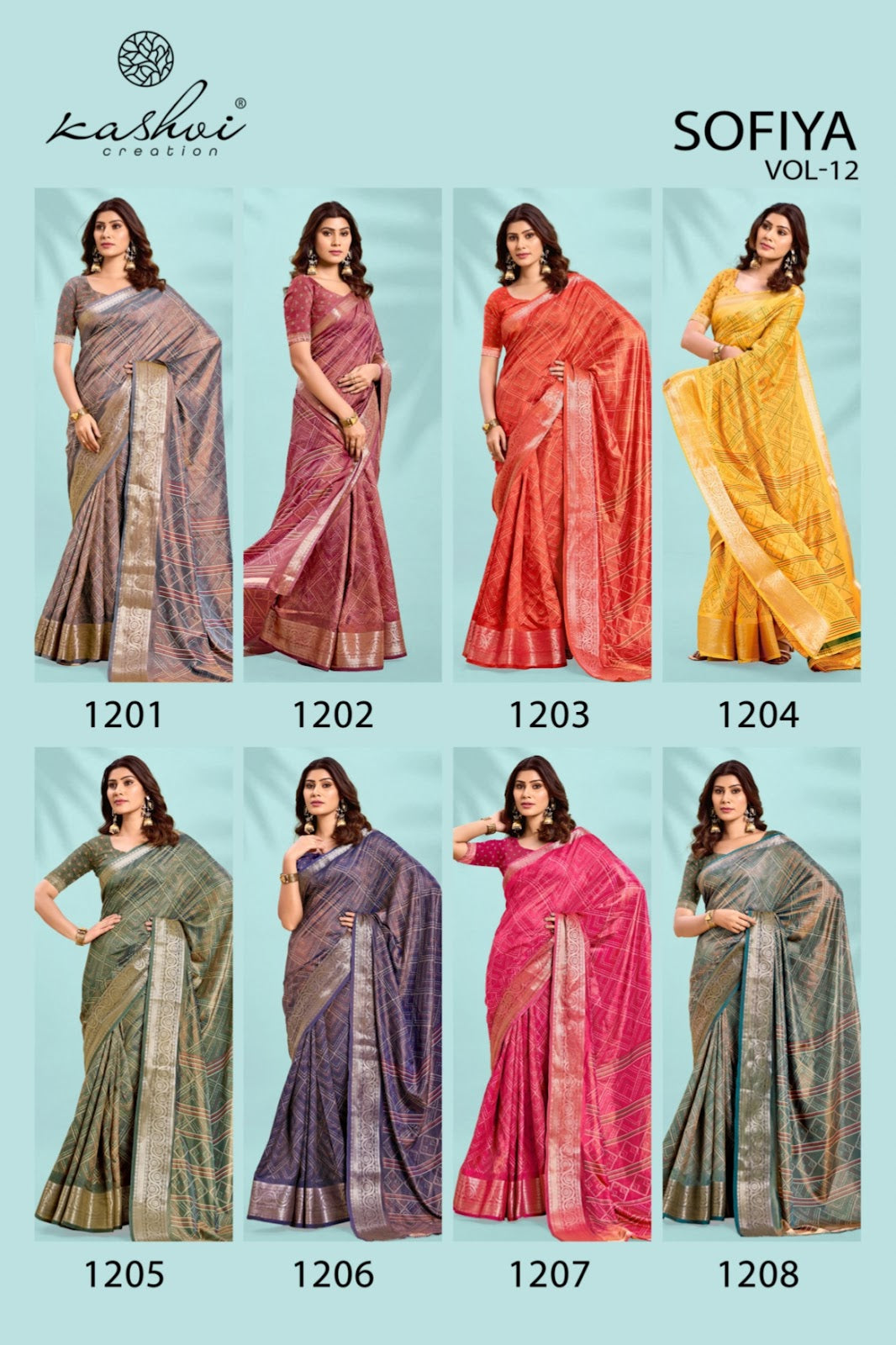 Sofiya Vol 12 Kashvi Creation Dull Moss Sarees Manufacturer Ahmedabad