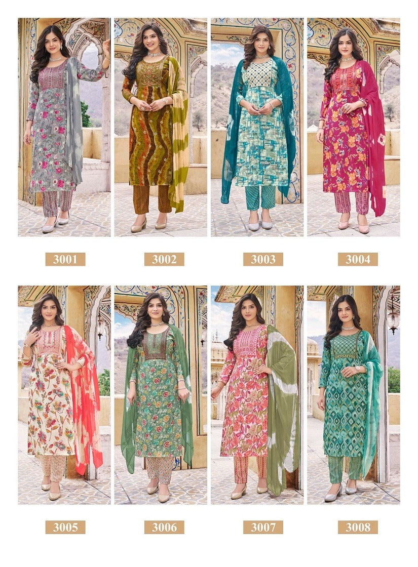 Sofiya Vol 3 Navkar Creation Rayon Capsule Readymade Pant Style Suits Supplier Gujarat