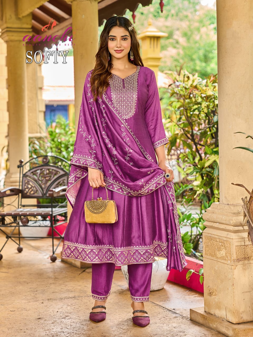 Softy Aanchi Vichitra Silk Readymade Anarkali Suits Wholesaler India