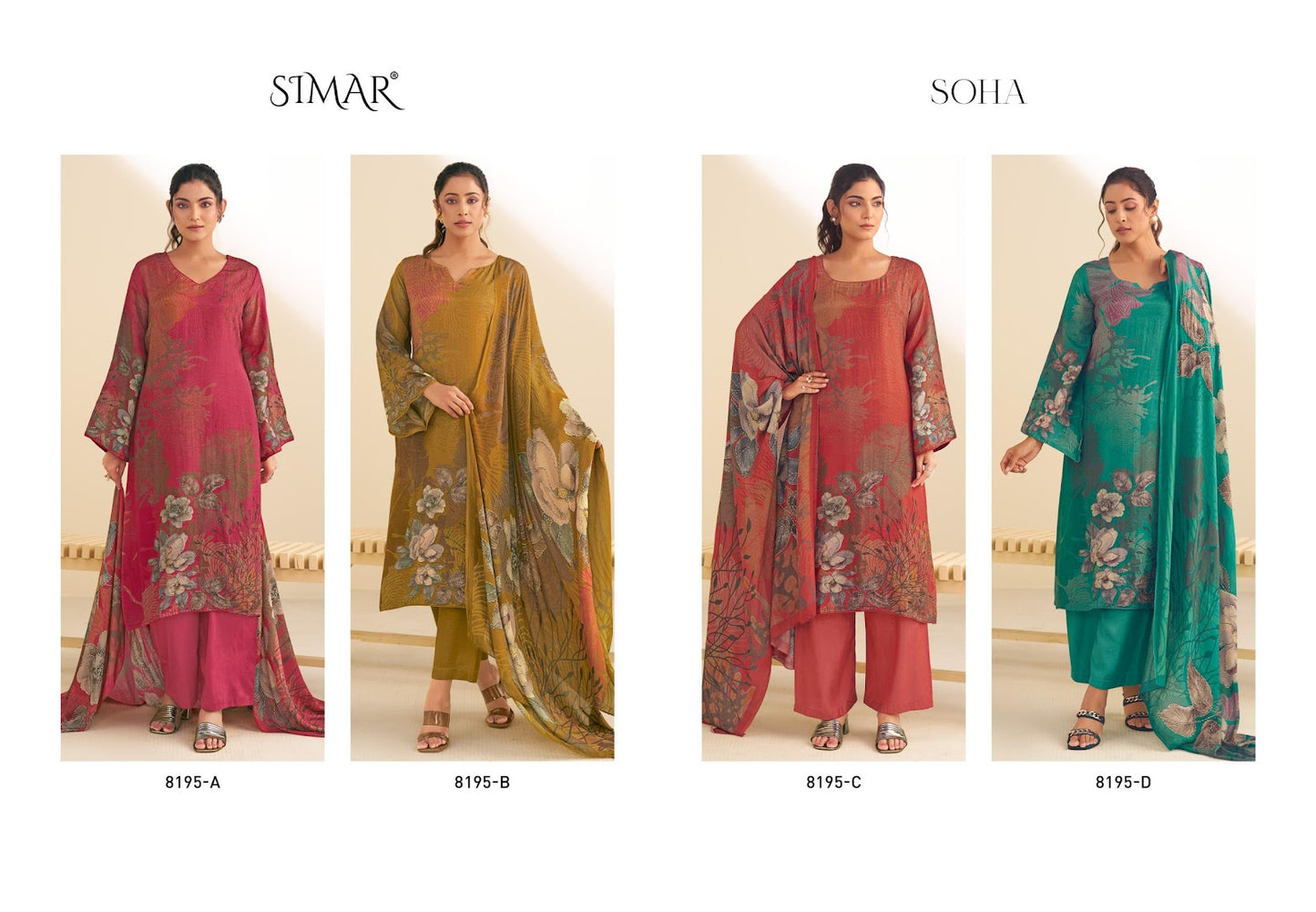 Soha Simar Pure Viscose Muslin Pant Style Suits Wholesale