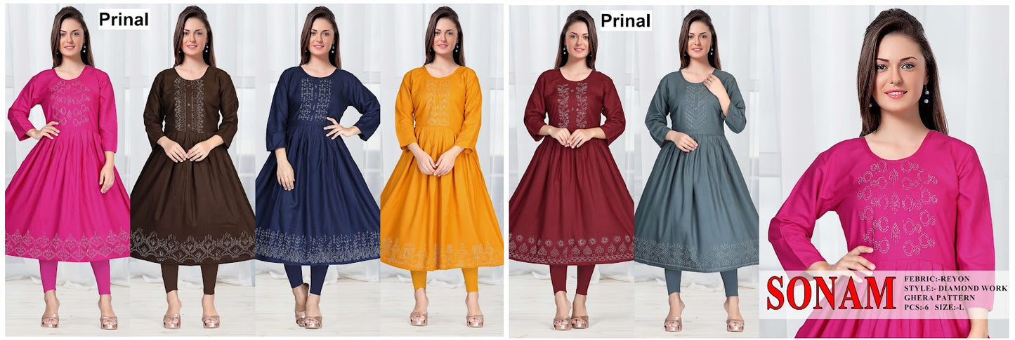 Sonam Prinal Reyon Anarkali Kurtis Supplier Gujarat