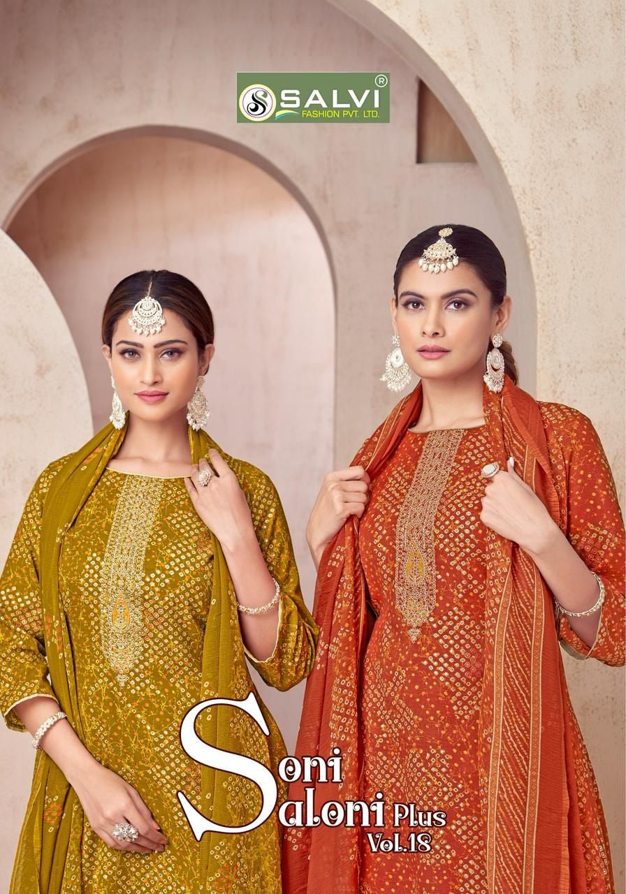 Soni Saloni Plus Vol 18 Salvi Fashion Cotton Slub Pant Style Suits Supplier India