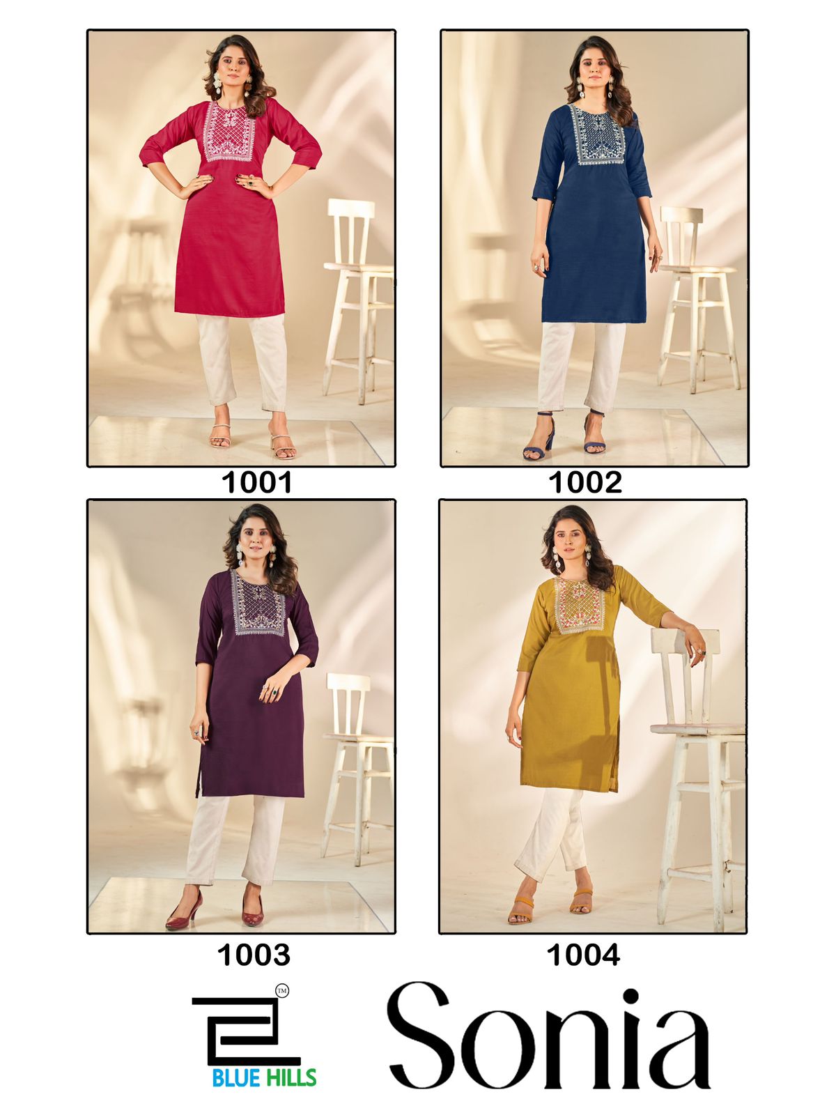 Sonia Blue Hills Silk Knee Length Kurtis Manufacturer Gujarat
