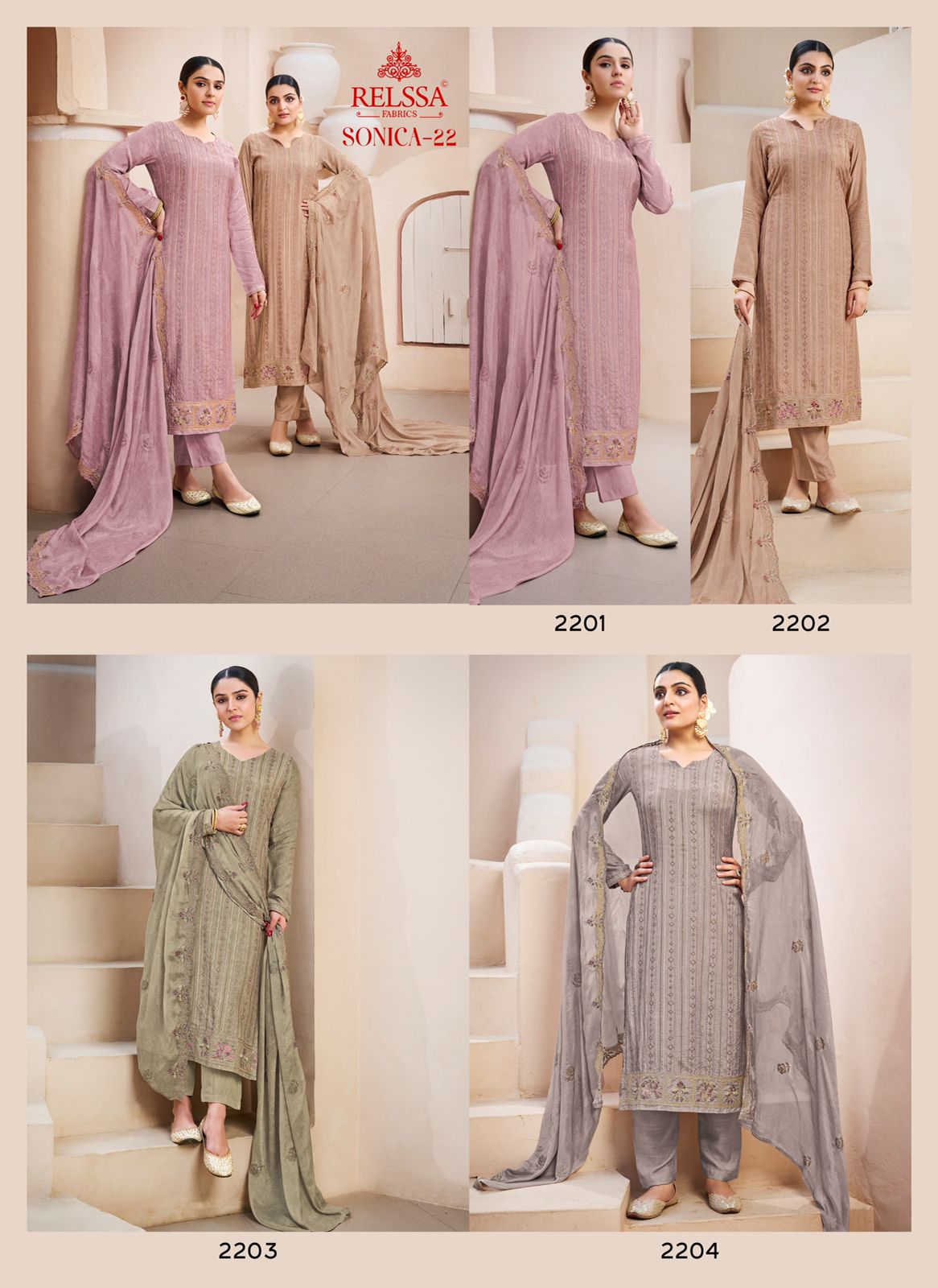Sonica Vol 22 Relssa Fabrics Pure Muslin Pant Style Suits