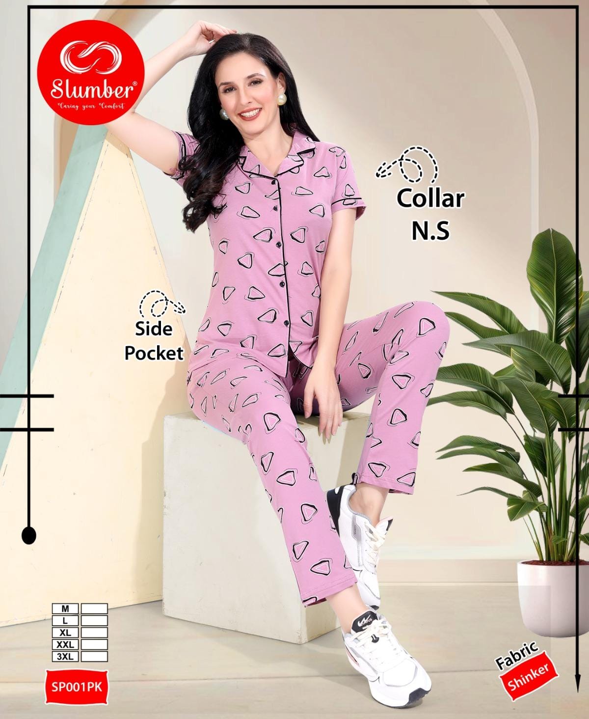 Sp001-0309 Slumber Cotton Collar Night Suits Wholesaler