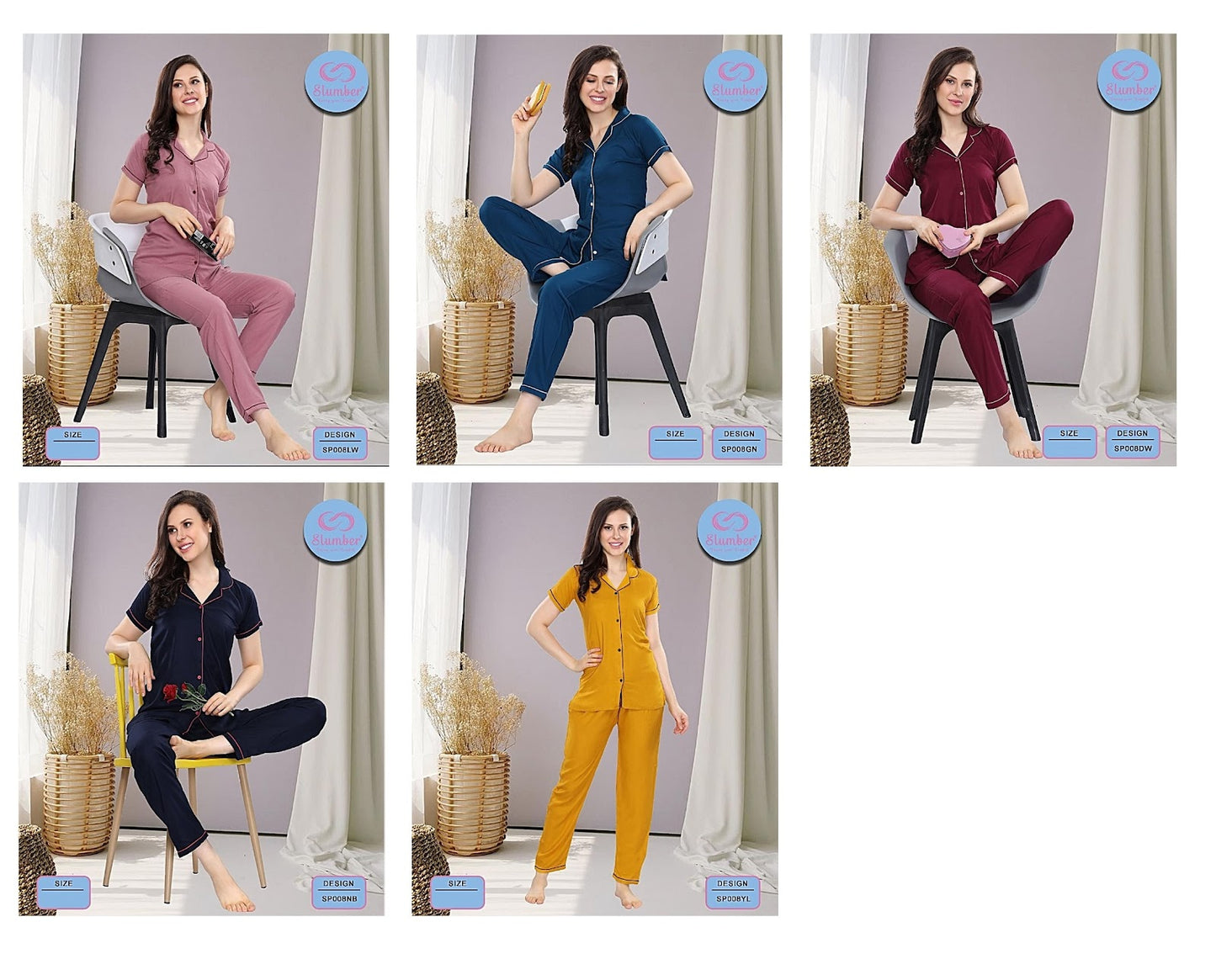 Sp008 Slumber Rayon Collar Night Suits