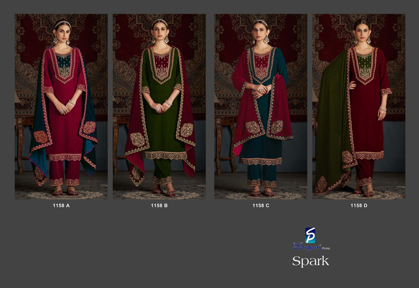 Spark 1158 Sargam Prints Velvet Suits Manufacturer Gujarat