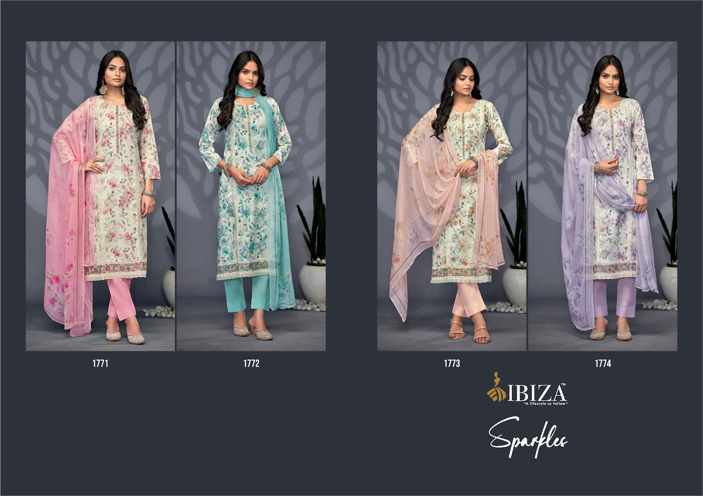Sparkles Ibiza Lawn Pant Style Suits Wholesaler Ahmedabad