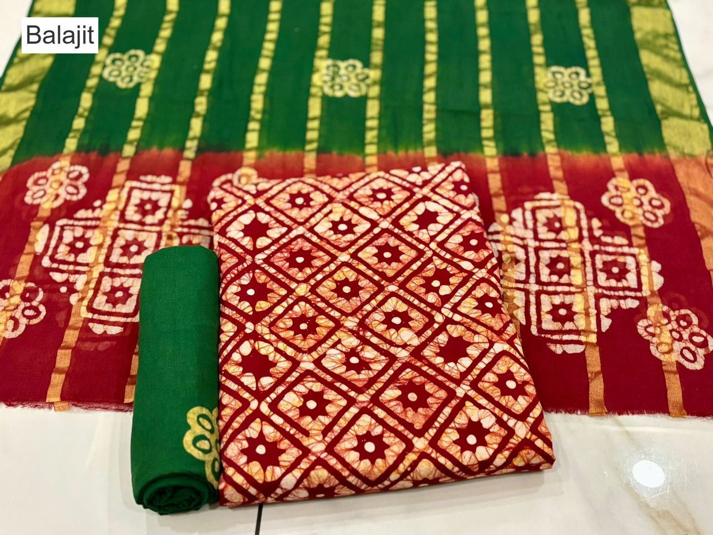 Special 2.25 Bottom 1709 Balajit Batik Cotton Dress Material Wholesaler