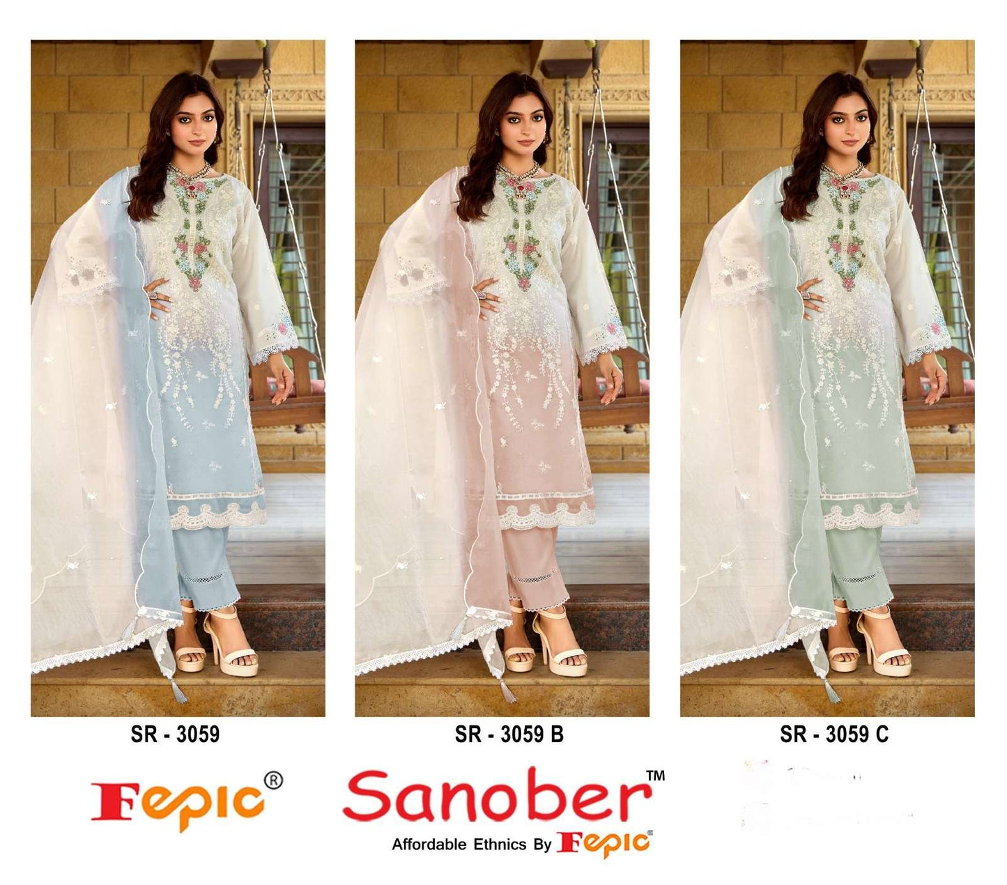 Sr 3059 Sanober Fepic Organza Pakistani Salwar Suits Supplier