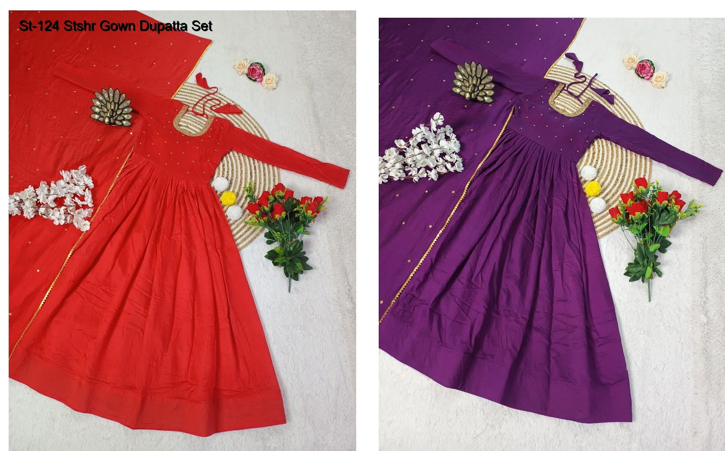 St-124 Stshr Premium Cotton Gown Dupatta Set Manufacturer Gujarat