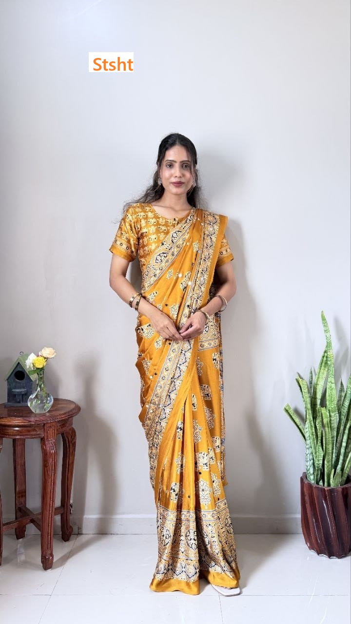 St-238 Stsht Crepe Silk Ready To Wear Saree Manufacturer Ahmedabad