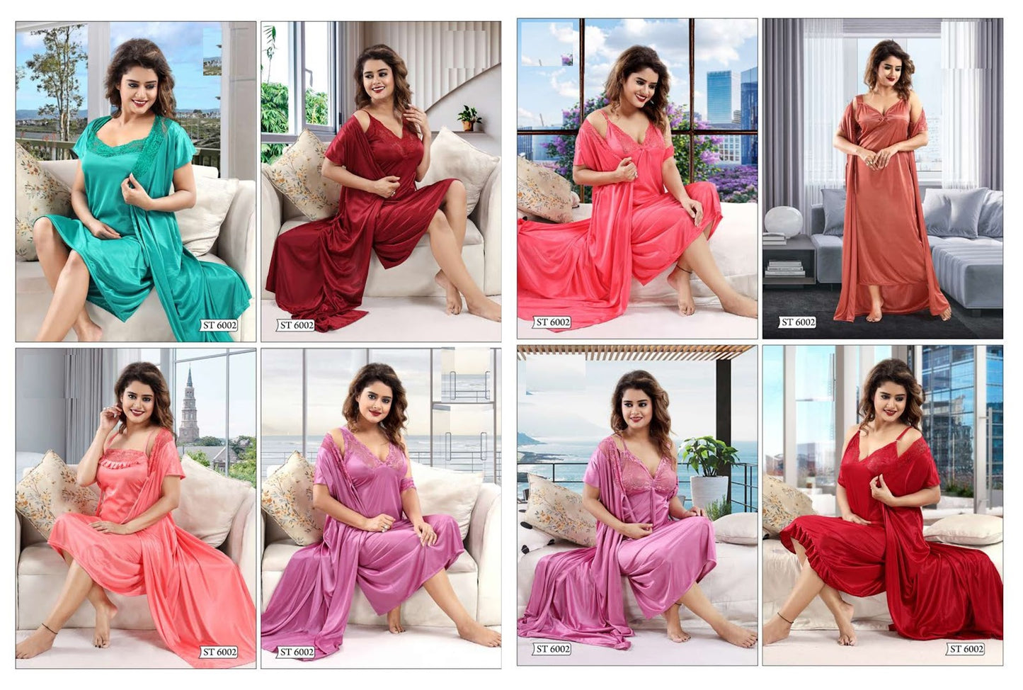 St 6002 Mnt Satin Night Gowns Supplier Ahmedabad