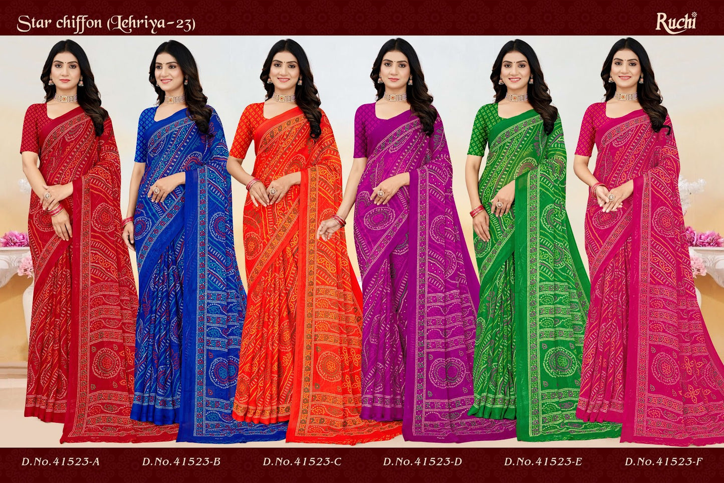 Star Chiffon Lehriya 23 Ruchi Sarees Wholesale Rate