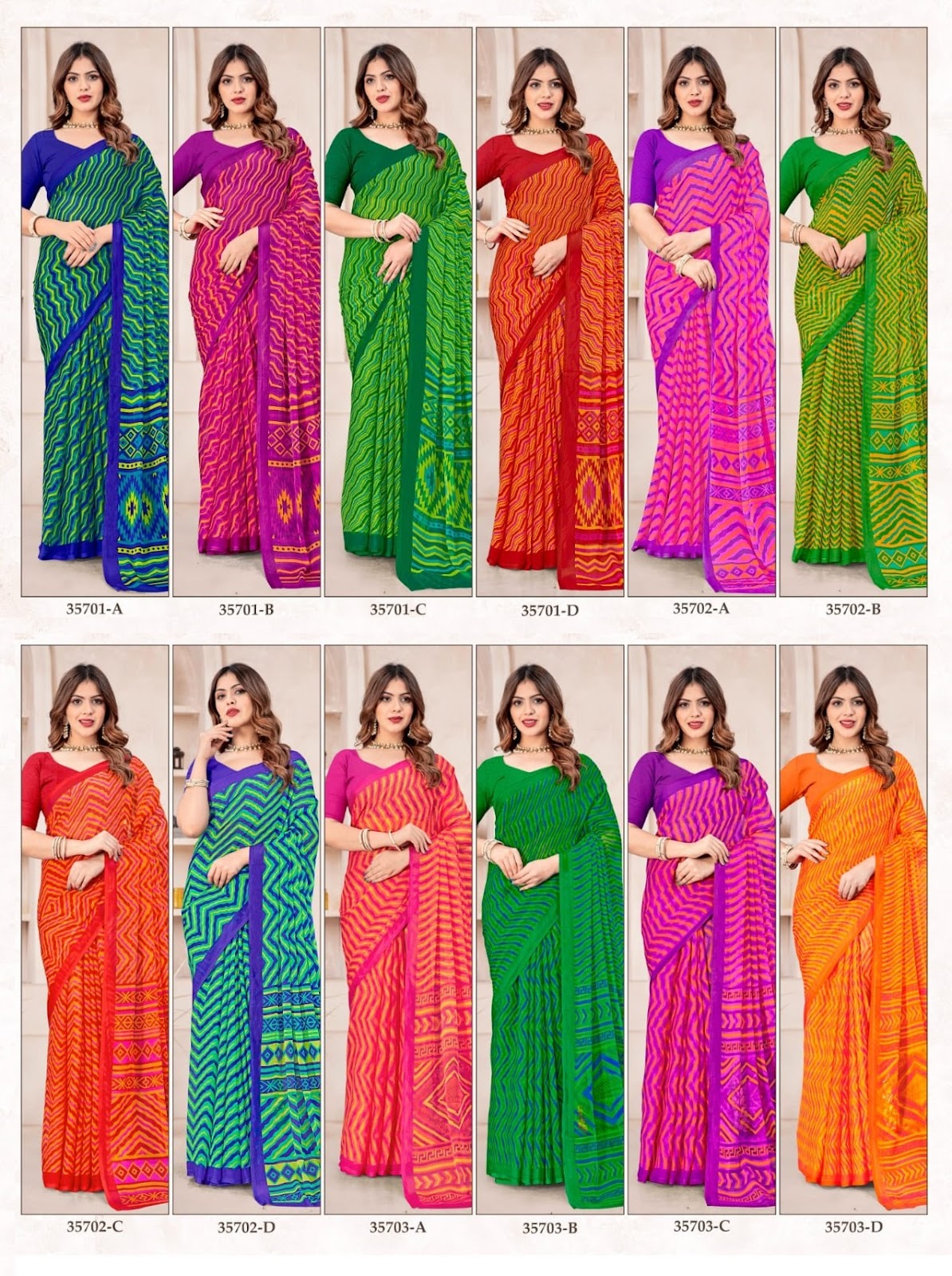 Star Chiffon Lehriya Special-35701 Ruchi Sarees Wholesale Price