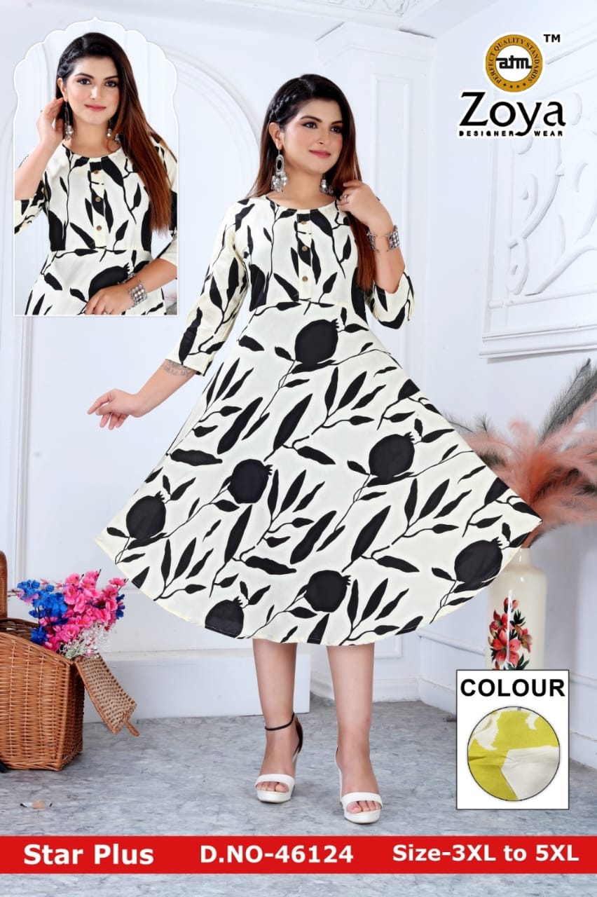 Star Plus 1403 Zoya Rayon Plus Size Kurtis Wholesaler India
