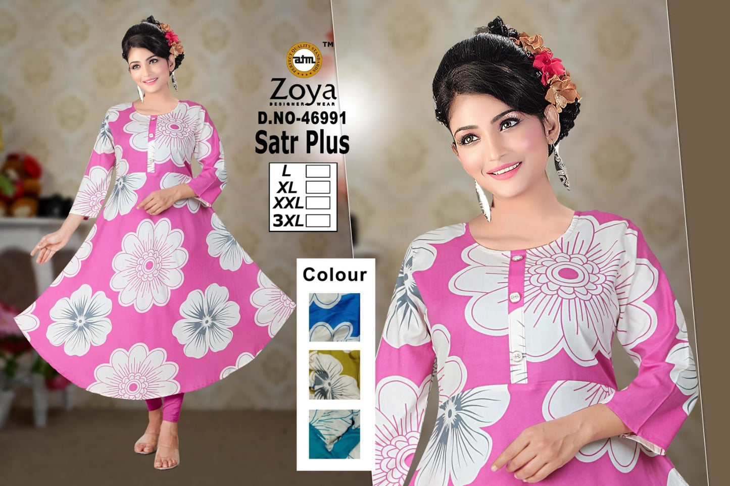 Star Plus Flower Print Zoya Rayon Anarkali Kurtis Exporter India