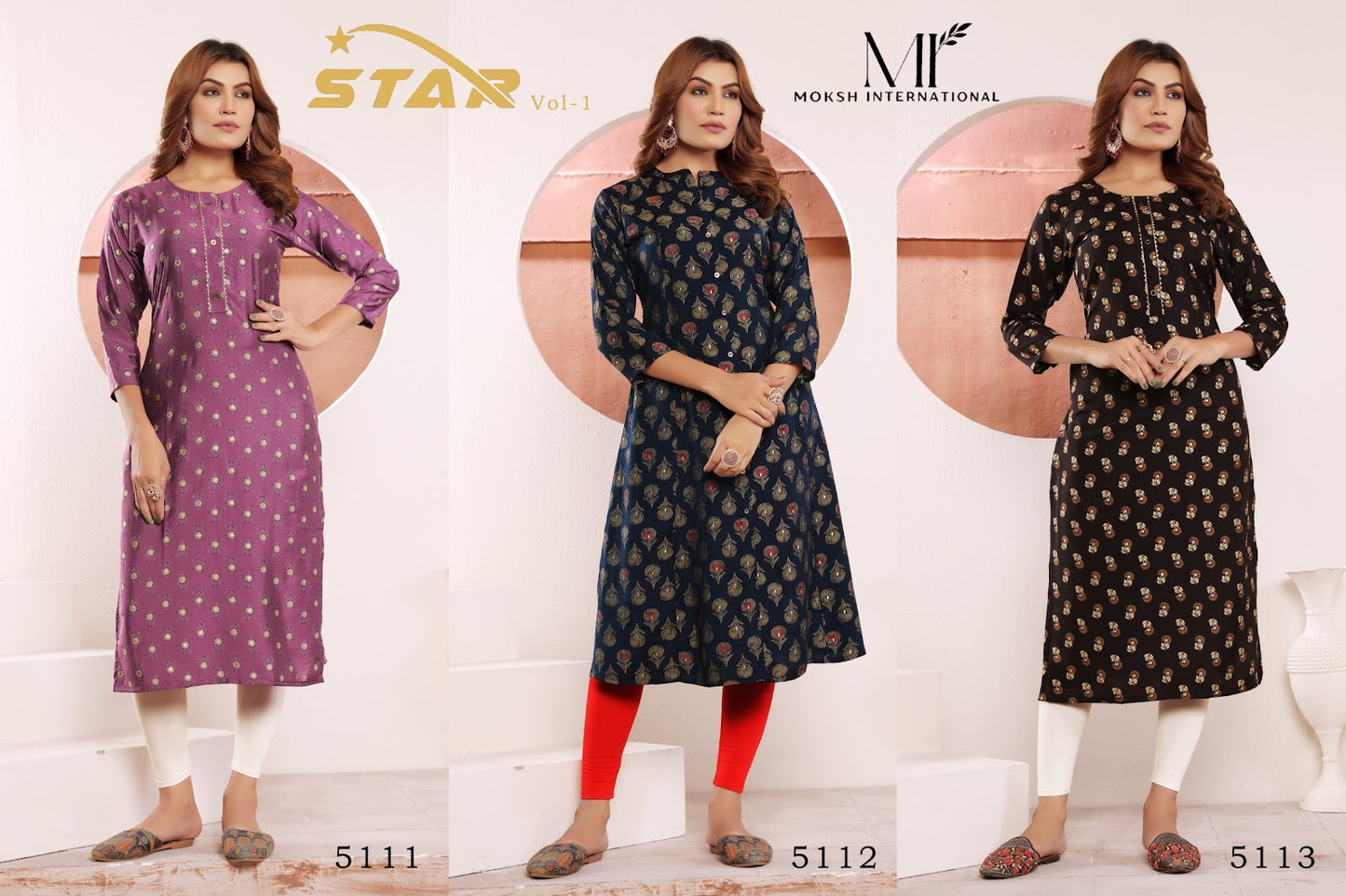 Star Vol 1 Moksh Viscose Muslin Straight Cut Kurtis Exporter India
