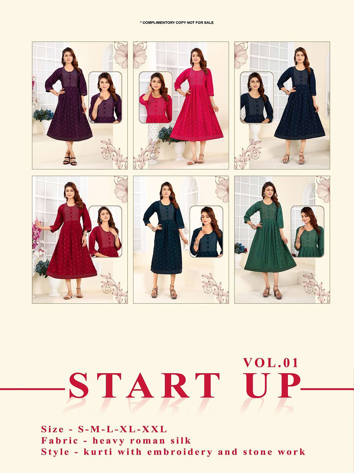 Start Up Vol 1 Kavinay Roman Silk Anarkali Kurtis Manufacturer India