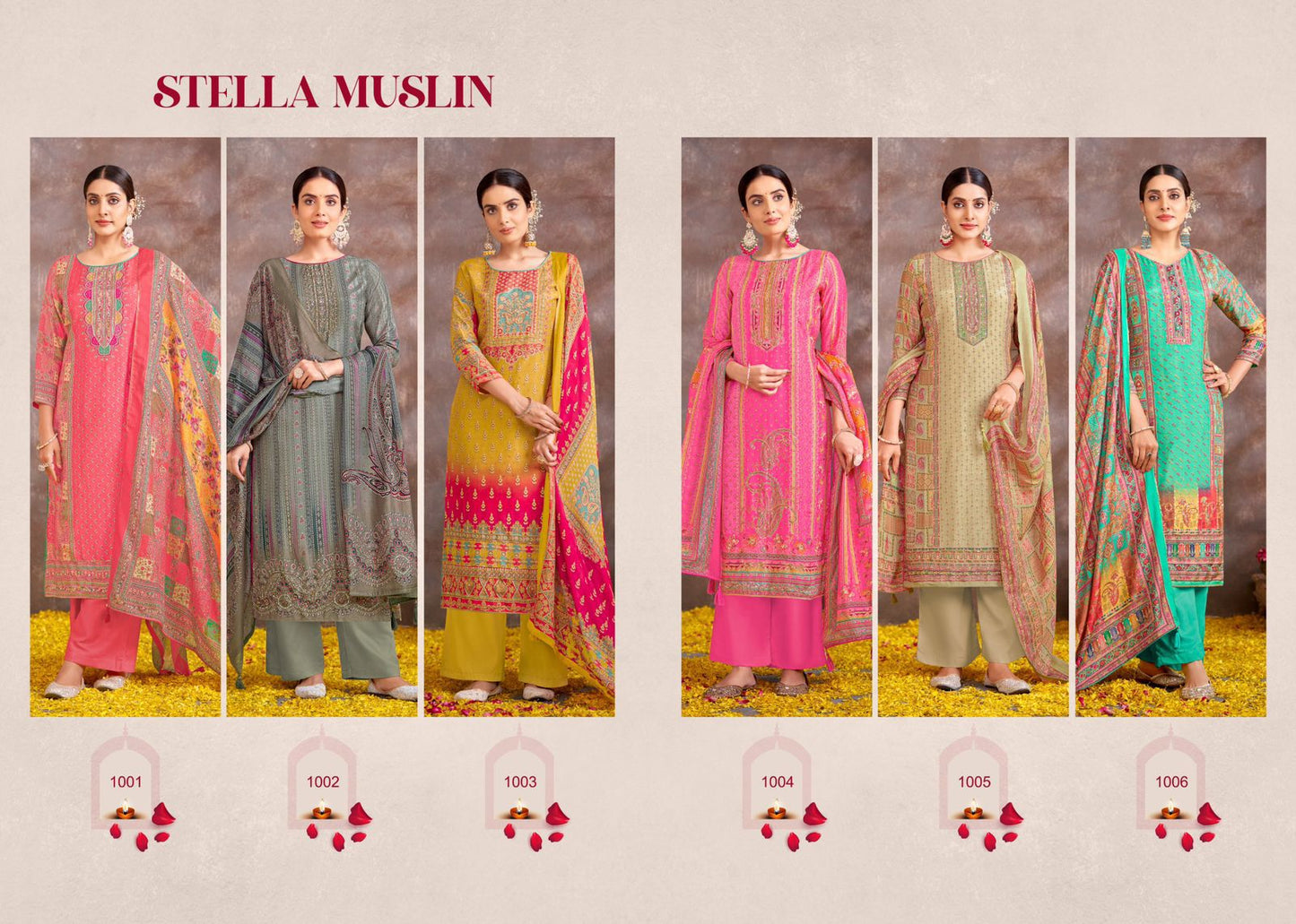 Stella Muslin Salvi Fashion Muslin Silk Pant Style Suits
