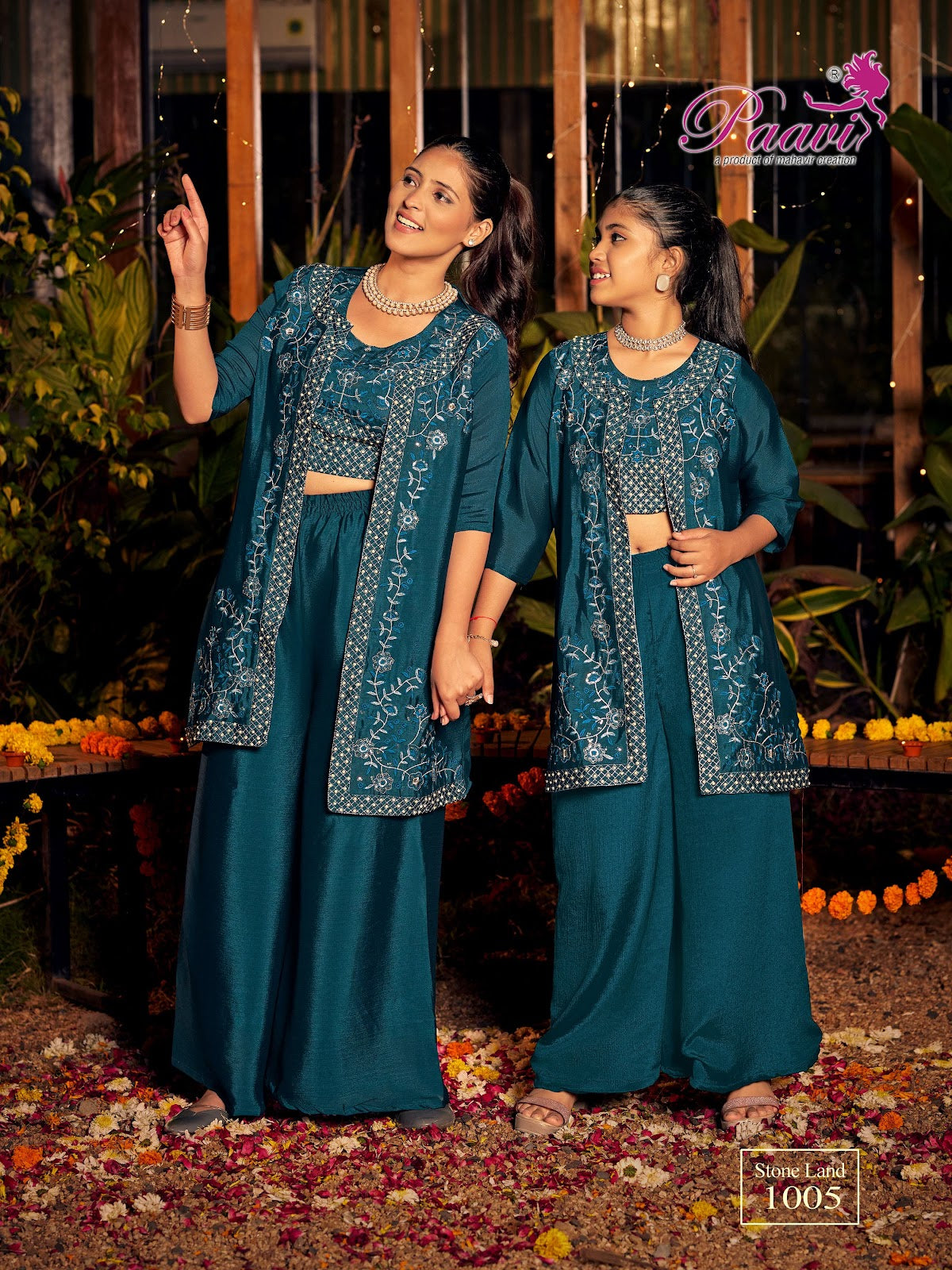 Stone Land Paavi Chinon Crop Top Shurg Palazzo Set Wholesale Price