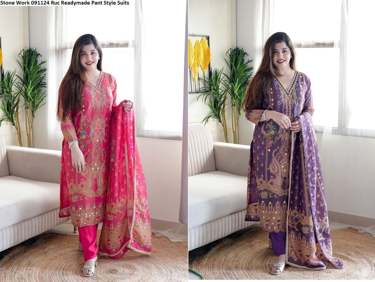 Stone Work 091124 Ruc Modal Readymade Pant Style Suits Wholesale Price