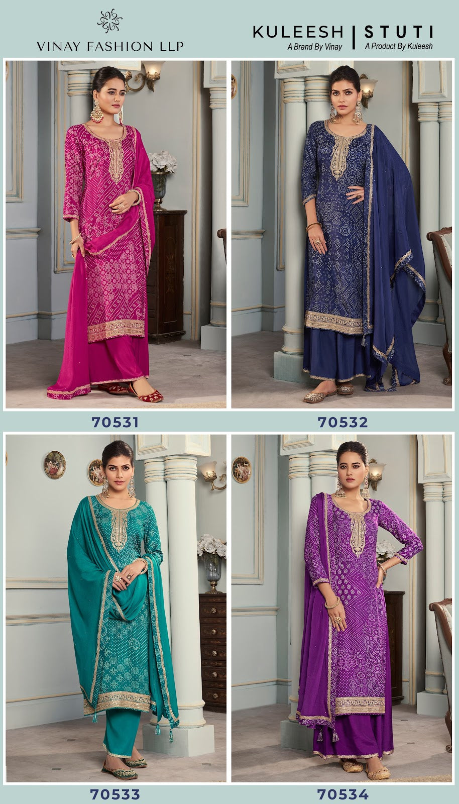 Stuti Kuleesh Vinay Fashion Llp Silk Pant Style Suits Wholesaler India
