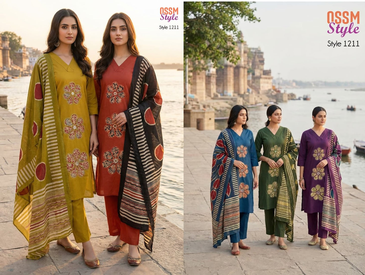 Style 1211 Ossm Cotton Readymade Pant Style Suits Wholesale Rate