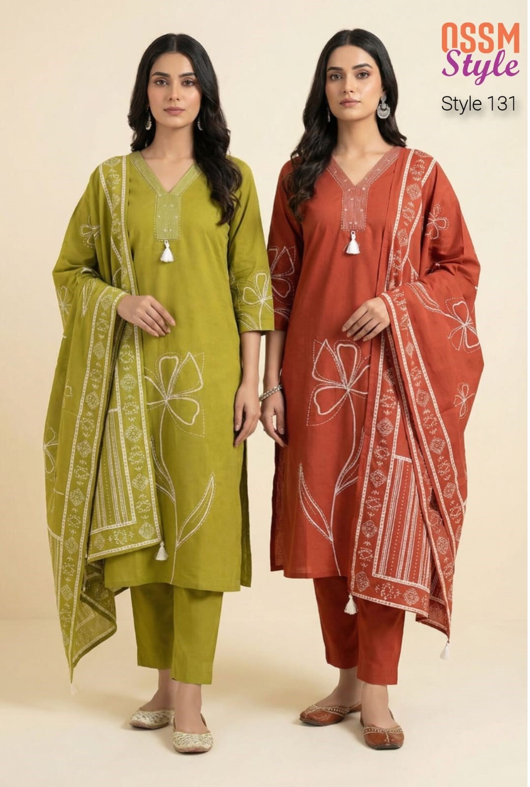 Style 131-132 Ossm Cotton Readymade Pant Style Suits Wholesale Rate