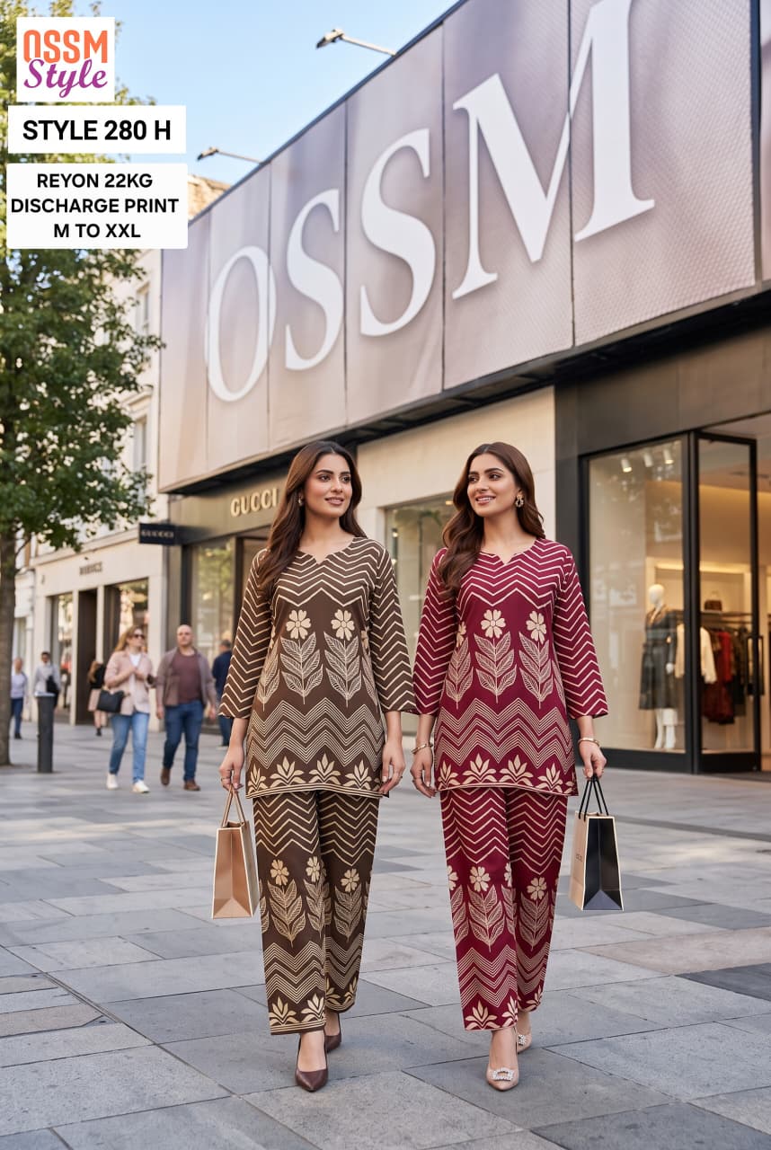 Style 280 Discharge Print Ossm Rayon 22Kg Co Ord Set Supplier India