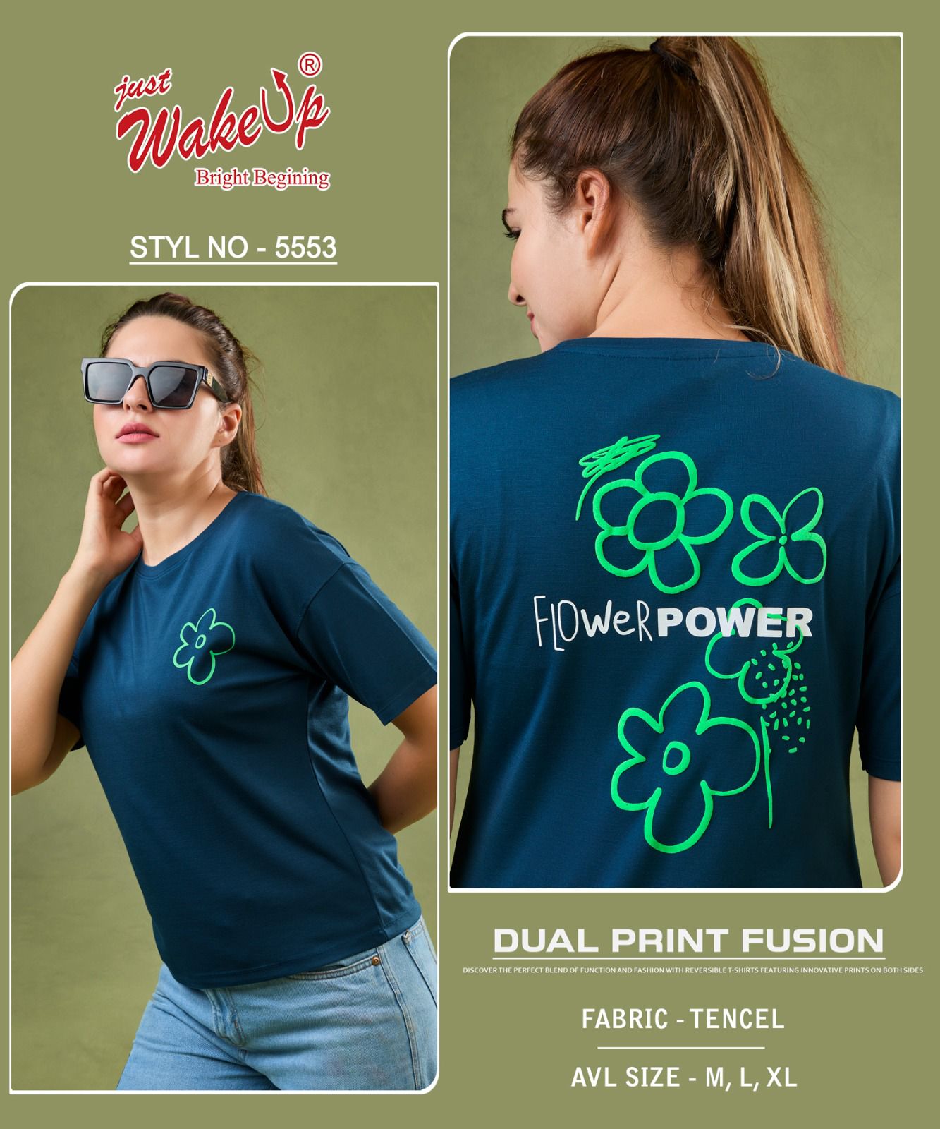 Style 5553 Wakeup Tencil Women Tshirt Wholesaler India
