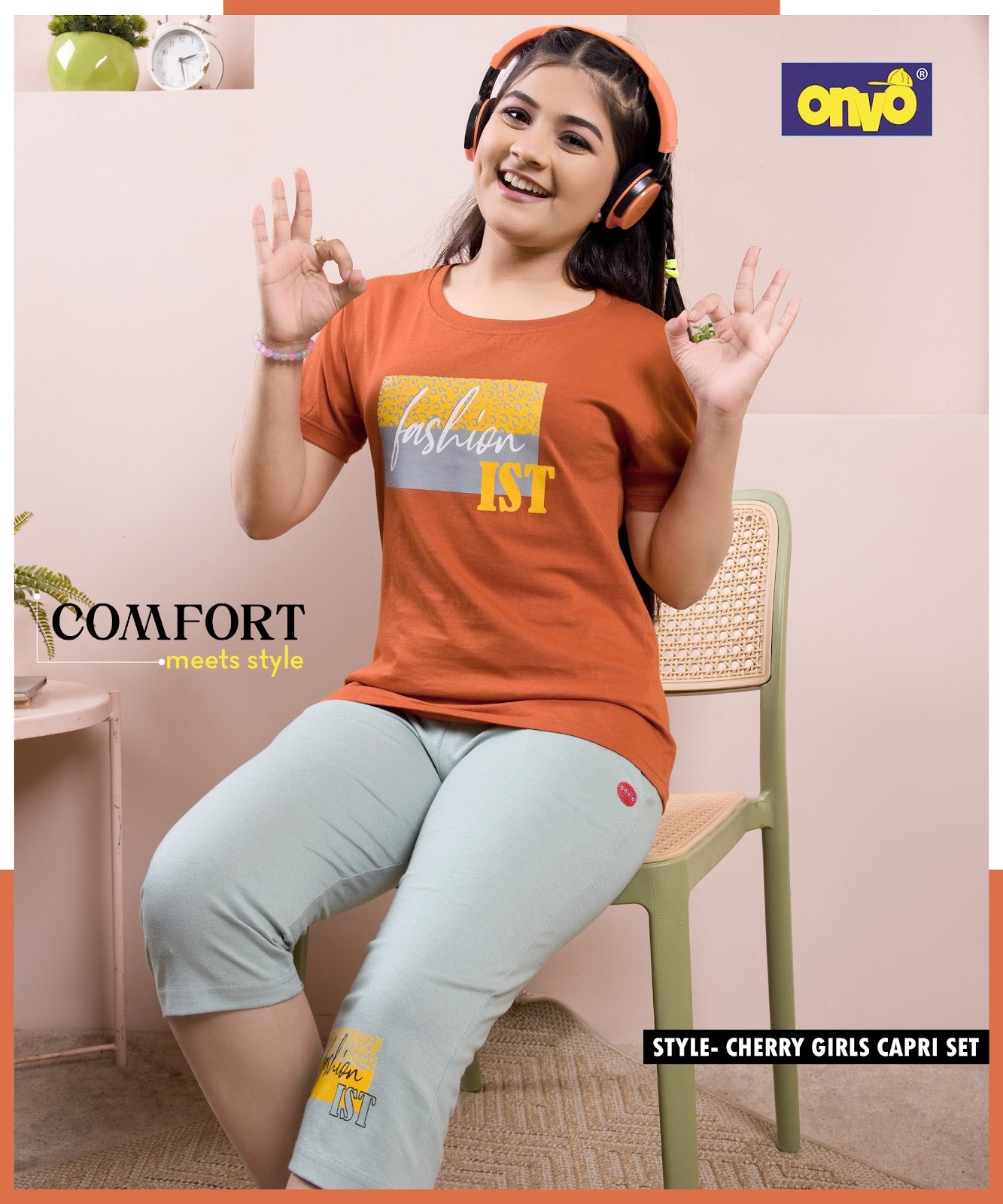Style Cherry Onvo Biowash Girls Capri Night Suits Exporter