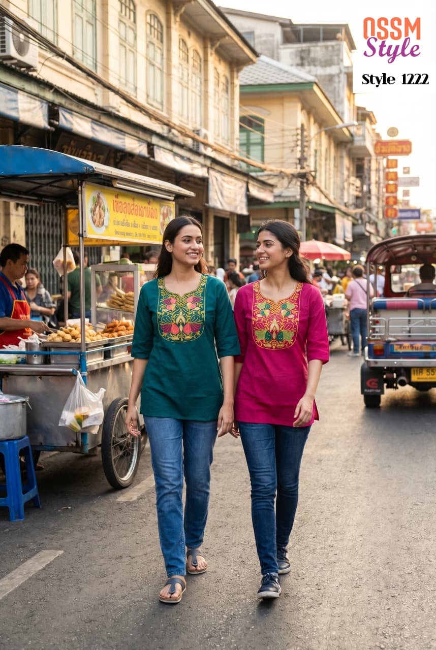 Style No 1222 Ossm Cotton Dhabu Short Kurtis Supplier