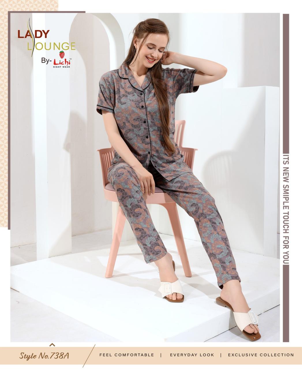 Style No 738 Lichi Hosiery Collar Night Suits Manufacturer