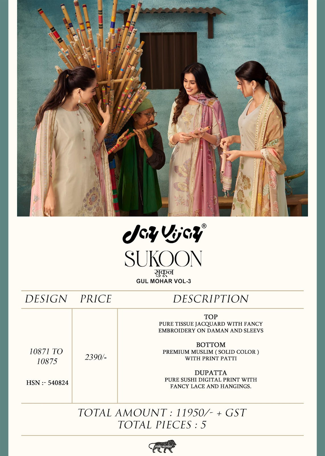Sukoon Vol 3 Jay Vijay Tissue Pant Style Suits Manufacturer India