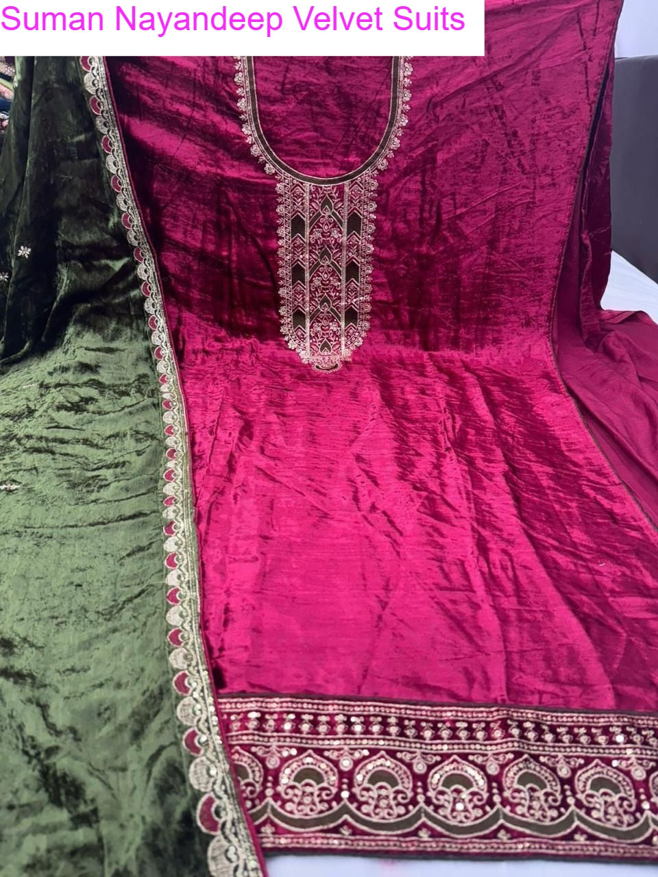 Suman Nayandeep Viscose Velvet Suits Wholesale Price
