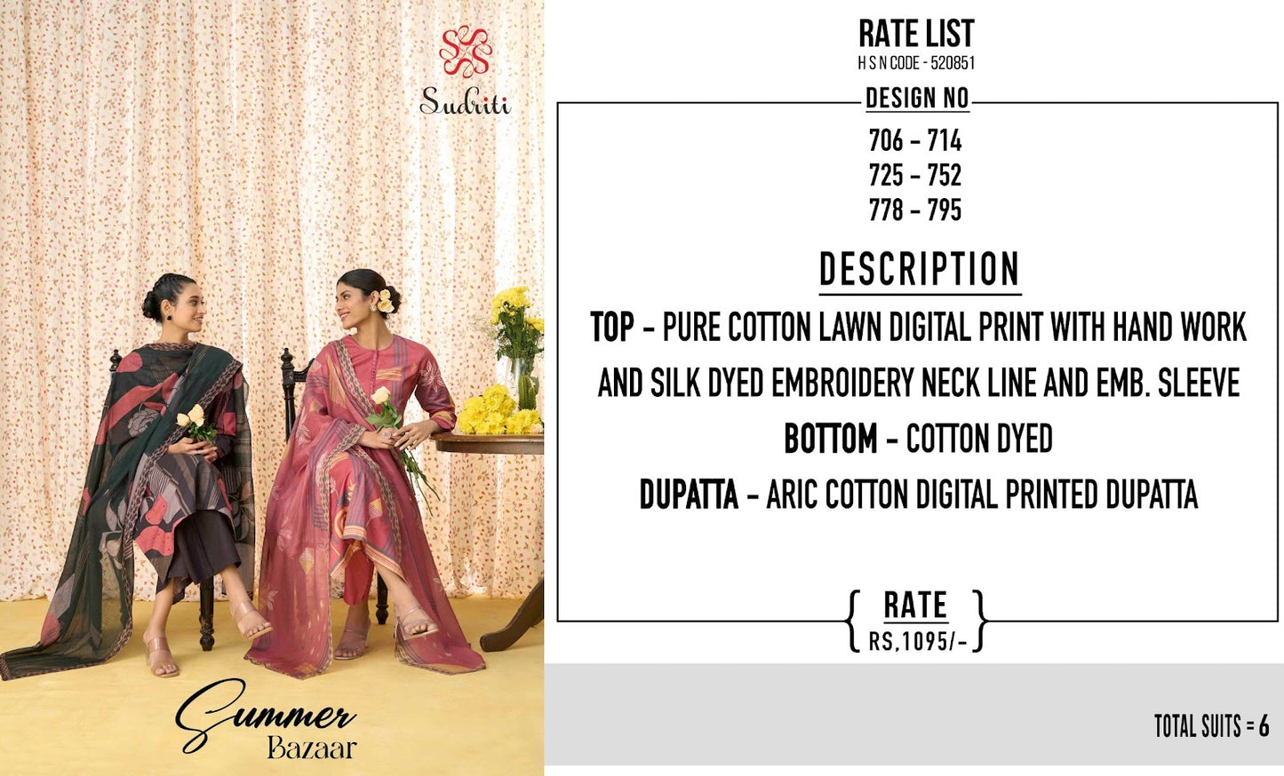 Summer Bazaar Sudriti Sahiba Cotton Lawn Pant Style Suits Supplier Gujarat