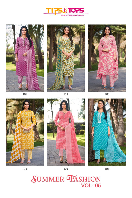 Summer Fashion Vol 5 Tips Tops Cotton Readymade Pant Style Suits Supplier Ahmedabad